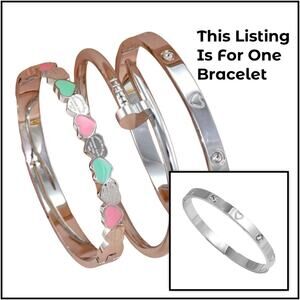 NEW Dainty Silver Heart Bracelet Stainless Steel Rhinestones Bangle